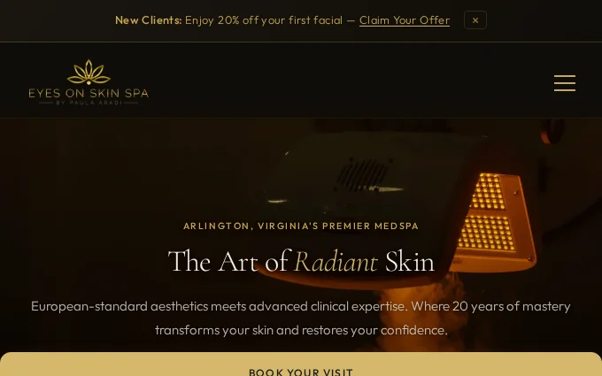 Eyes on Skin Spa website, built by Wandzilak Web Design