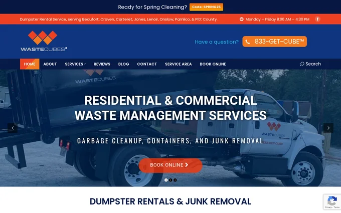 Waste Cubes website, built by Wandzilak Web Design